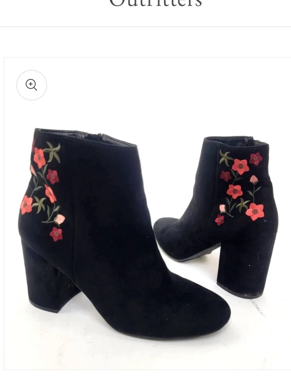 Black Suede Floral Embroidered Ankle Boots - Women
